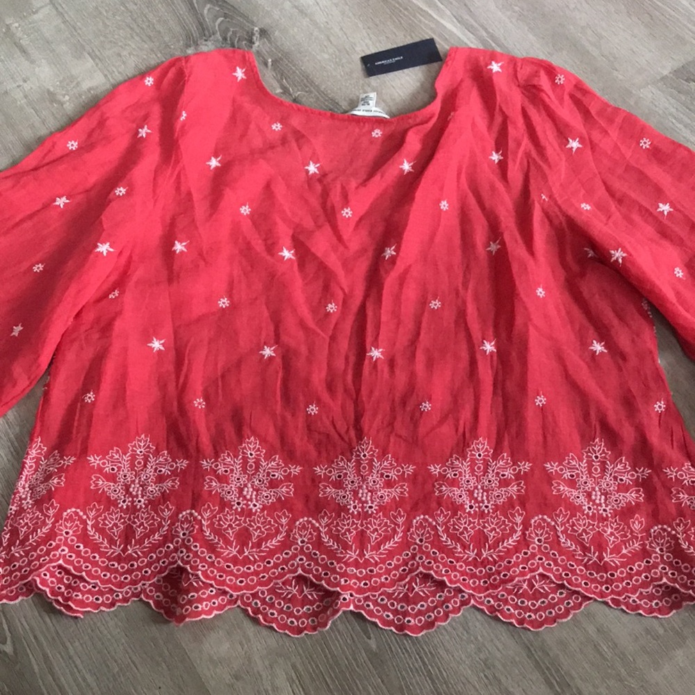 NWT American Eagle Outfitters embroidered tassel hem top size XL - Picture 10 of 10